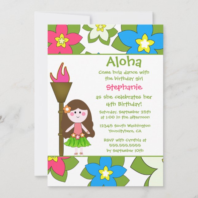 Cute tropical hula girls birthday party invitation (Front)