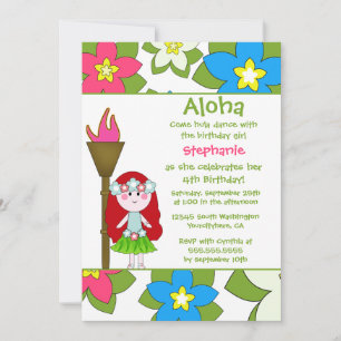 Cute tropical hula girls birthday party invitation
