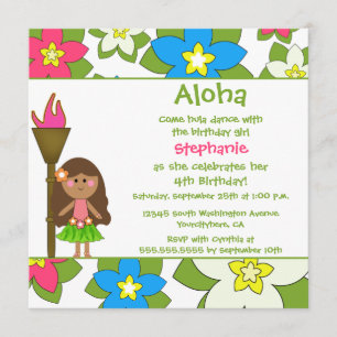 Cute tropical hula girls birthday party invitation