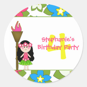 Cute tropical hula girls birthday party stickers