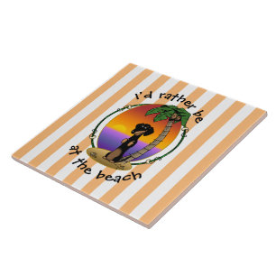 Cute Tropical Island Beach Dachshund (black & tan) Ceramic Tile