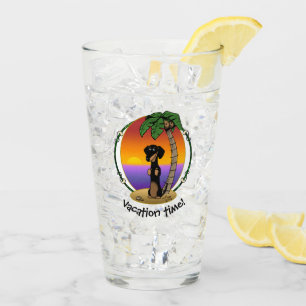 Cute Tropical Island Beach Dachshund (black & tan) Glass