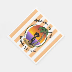Cute Tropical Island Beach Dachshund (black & tan) Napkin