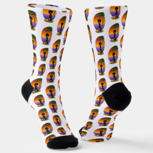 Cute Tropical Island Beach Dachshund (black & tan) Socks