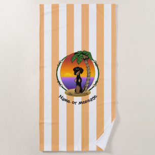 Cute Tropical Island Beach Dachshund (black & tan) Towel