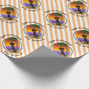 Cute Tropical Island Beach Dachshund (black & tan) Wrapping Paper