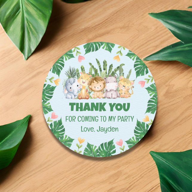 Cute Tropical Jungle Safari Animal Thank You Classic Round Sticker (Creator Uploaded)