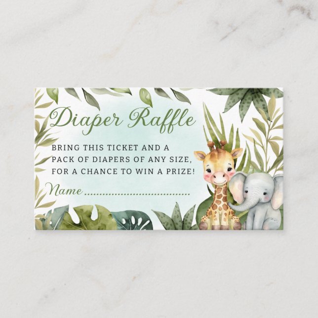 Cute Tropical Jungle Safari Animals Diaper Raffle  Enclosure Card (Front)