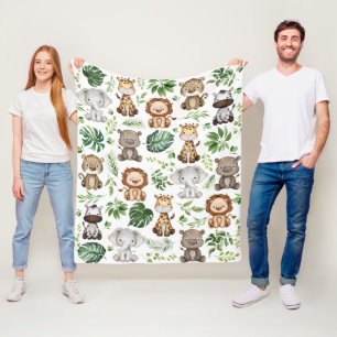 Cute Tropical Jungle Safari Wild Animals Baby Boy Fleece Blanket