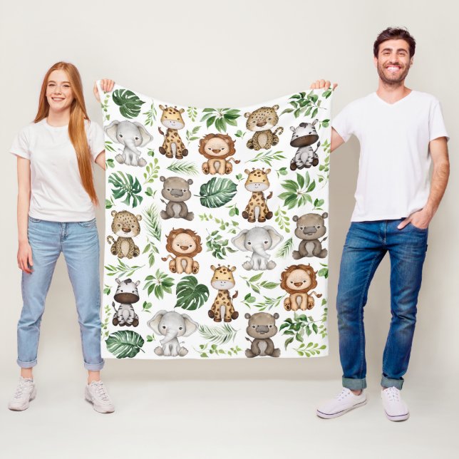Cute Tropical Jungle Safari Wild Animals Baby Boy Fleece Blanket (In Situ)