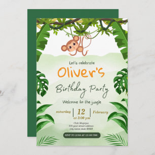 Cute Tropical Jungle Safari Wild One 1st Birthday Invitation