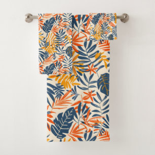 Cute Tropical leaf colourful pattern tiled  Bath Towel Set