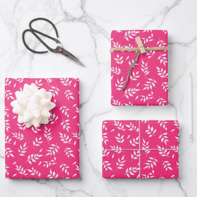 Cute tropical leaf pink tiled pattern  wrapping paper sheet (Front)