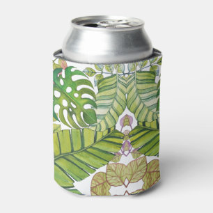 Cute Tropical Leaves In Watercolor Can Cooler