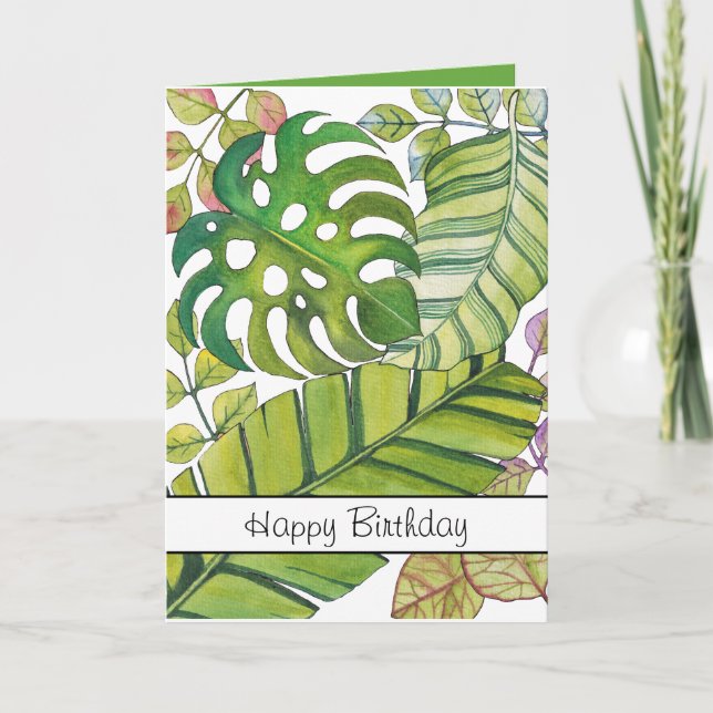 Cute Tropical Leaves In Watercolor Card (Front)