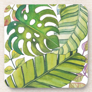 Cute Tropical Leaves In Watercolor Coaster