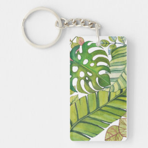Cute Tropical Leaves In Watercolor Key Ring