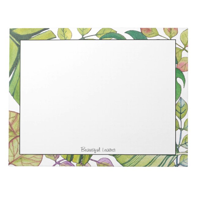 Cute Tropical Leaves In Watercolor Notepad (Front)