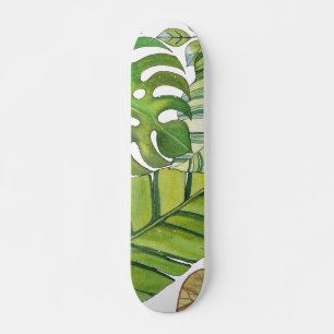 Cute Tropical Leaves In Watercolor Skateboard