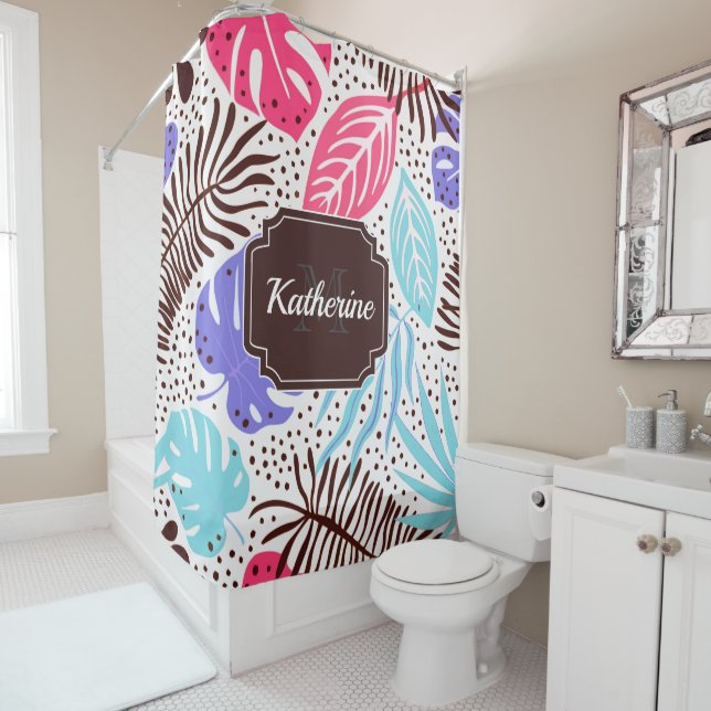 Cute Tropical Leaves Shower Curtain (In Situ)