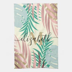 Cute Tropical Leaves Tea Towel