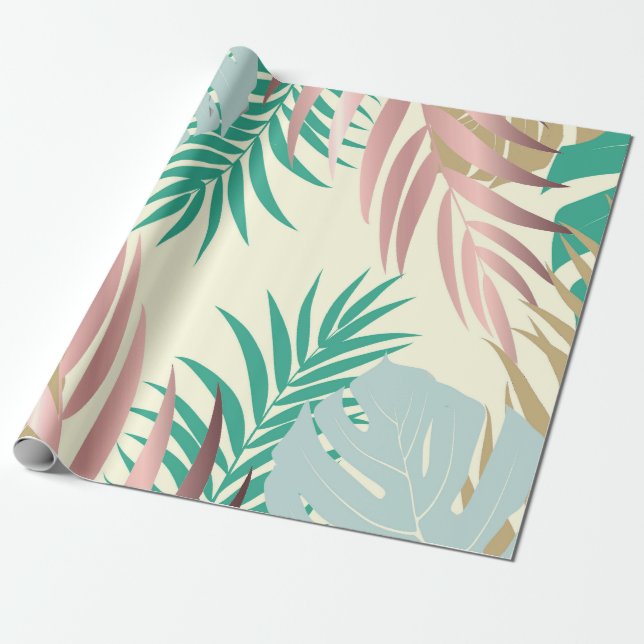Cute Tropical Leaves Wrapping Paper (Unrolled)