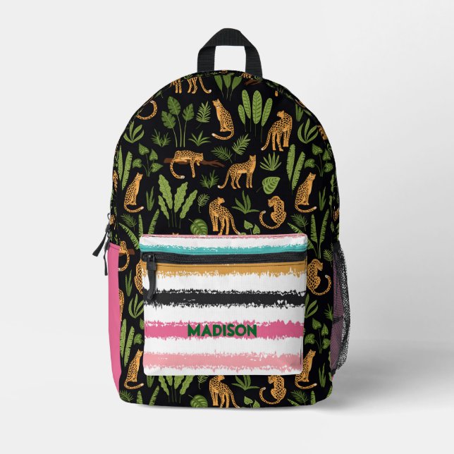 Cute Tropical Leopards Custom Name Printed  Backpack (Front)
