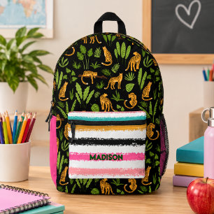 Cute Tropical Leopards Custom Name Printed Backpack