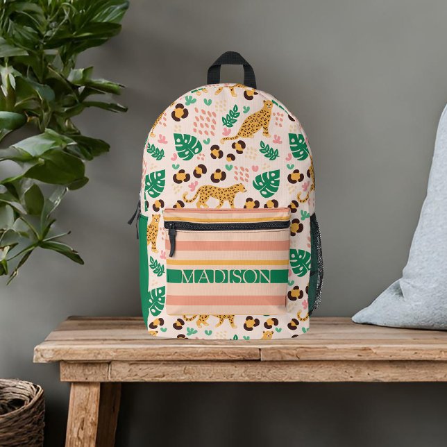 Cute Tropical Leopards Custom Name Printed Backpack (Creator Uploaded)