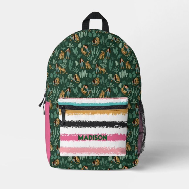 Cute Tropical Leopards Custom Name Printed  Printed Backpack (Front)