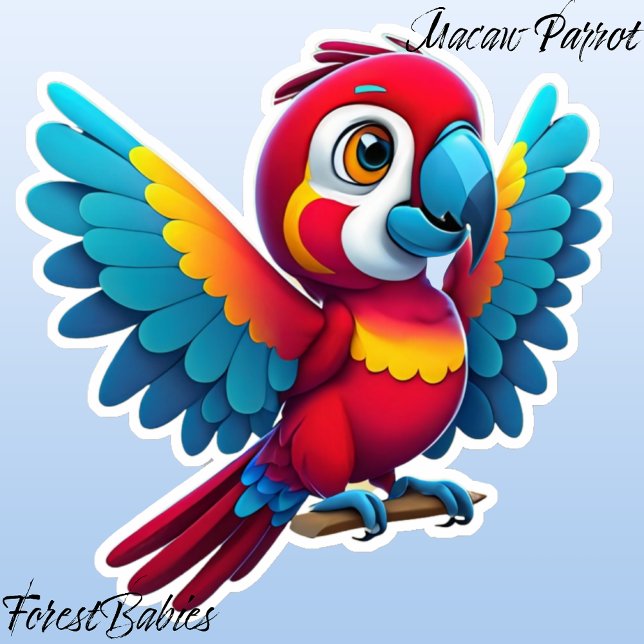 Cute Tropical Macaw Parrot Bird Cartoon Graphic 🦜 (Macaw Parrot ForestBabies Sticker)