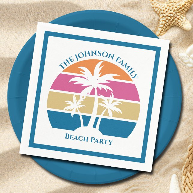 Cute Tropical Palm Tree Custom Blue Beach Party Napkin (Creator Uploaded)