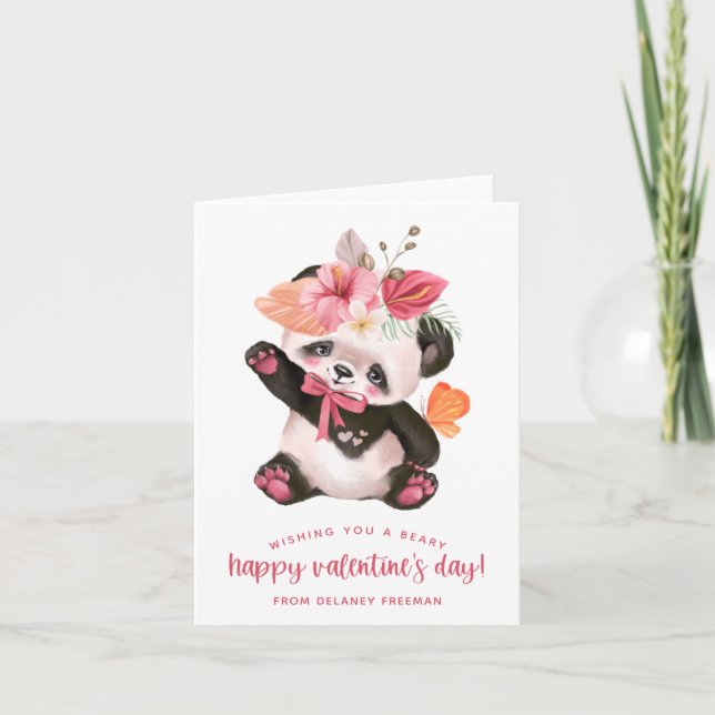 Cute Tropical Panda Kids Valentine's Day Card (Front)