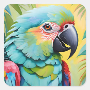 Cute tropical parrot square sticker