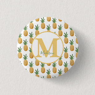 Cute Tropical Pineapple Monogram Button