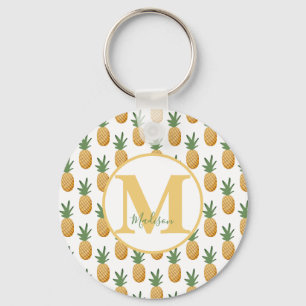 Cute Tropical Pineapple Monogram  Keychain