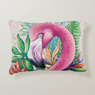 Cute Tropical Pink Flamingo Accent Pillow