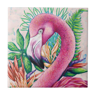 Cute Tropical Pink Flamingo Ceramic Tile