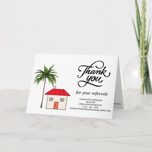 Cute Tropical Referral Real Estate Thank You Card (Front)