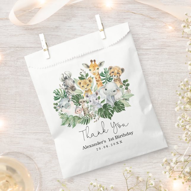 Cute Tropical Safari Wild Animals Jungle Greenery Favour Bag (Clipped)