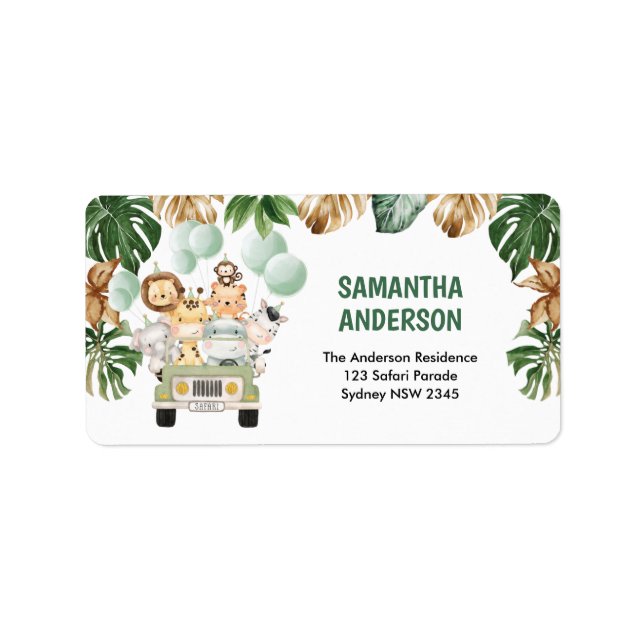 Cute Tropical Safari Wild Animals Return Address Label (Front)