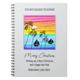 Cute Tropical Sailing Christmas Holiday Card Notebook