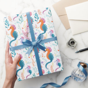 Cute Tropical Seahorse Ocean Beach Theme Wrapping Paper