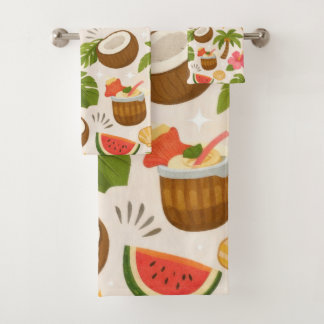 Cute Tropical Summer Pattern with Toucan and Fruit Bath Towel Set