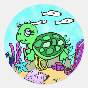Cute Tropical Turtle Ocean Classic Round Sticker