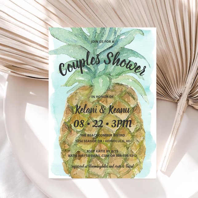 Cute Tropical Watercolor Pineapple Couples Shower Invitation (Creator Uploaded)