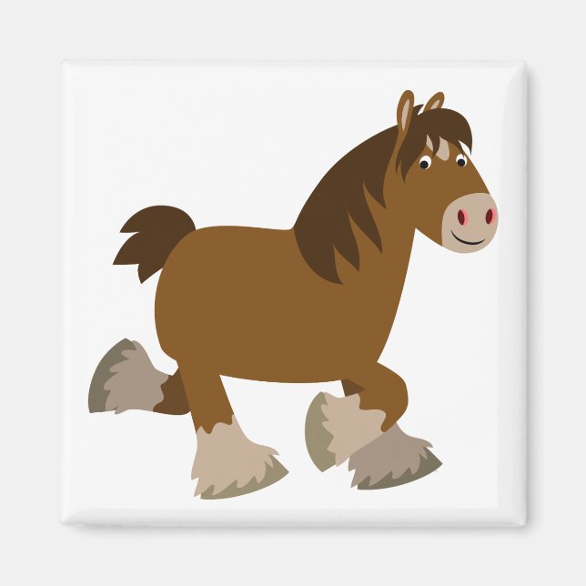 Cute Trotting Cartoon Shire Horse Magnet (Front)