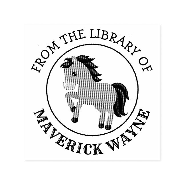 Cute Trotting Pony From The Library Of Child Name Self-inking Stamp (Design)