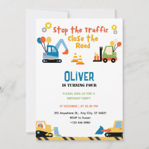 Cute Truck Construction Birthday Party Invitation