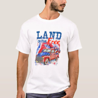 Cute Truck Land Of The Free American Flag 4Th Of J T-Shirt